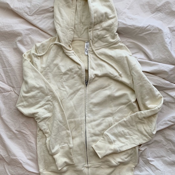 Unisex Cream Zip-up Hoodie with Graphics - Picture 2 of 3